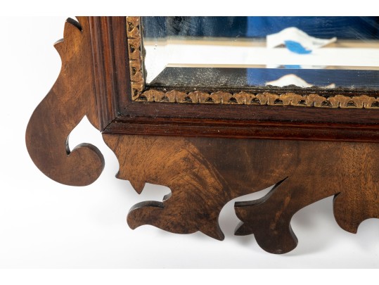 Antique Scrolled Mohogany Beveled Glass Mirror