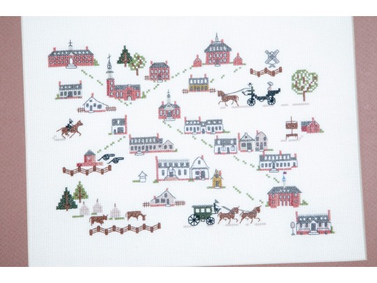 Early American Buildings Framed Cross Stitch Art
