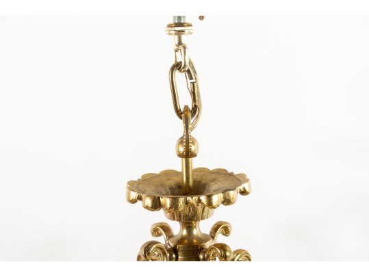 Large French  Brass Four Panel Chandelier 