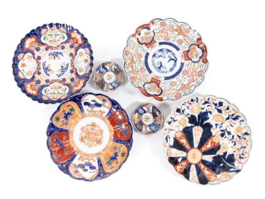 Mixed Antique Imari-Ware Fluted Chargers & Butter Pats