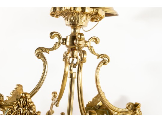 Large French  Brass Four Panel Chandelier 