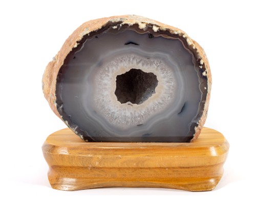 Blue Chalcedony Geode Slice Display