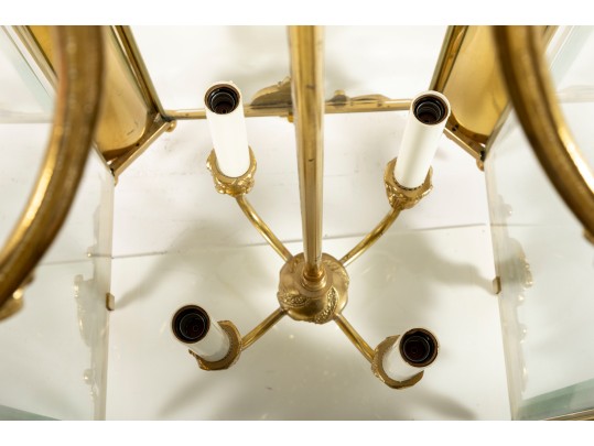 Large French  Brass Four Panel Chandelier 