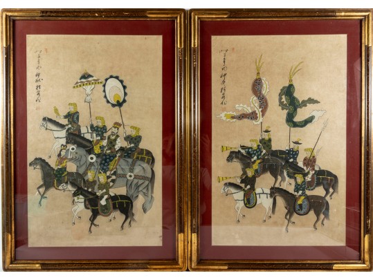 Vintage Chinese Royal Hunt Scene Paintings 
