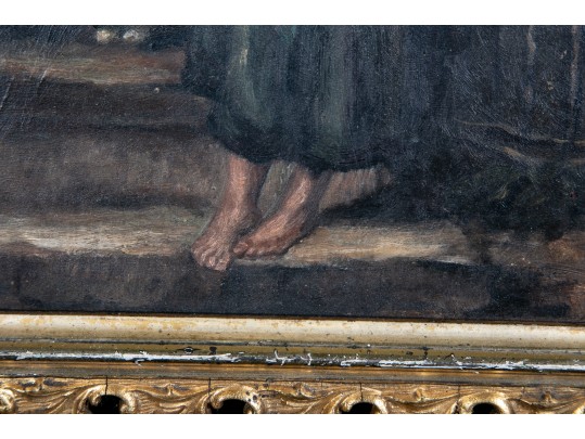 Small, Antique Oil On Board Old Masters Style Figural Painting