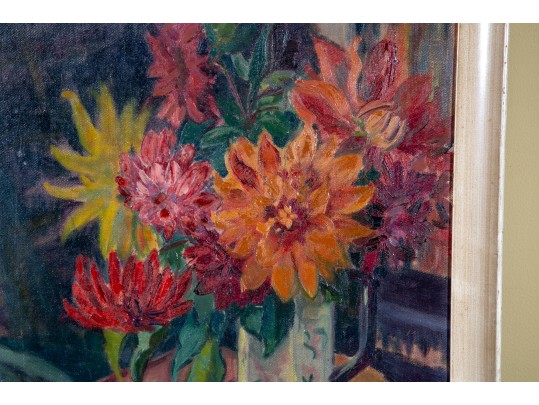 Vintage Signed Oil On Canvas Floral Still Life Painting