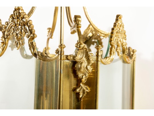 Large French  Brass Four Panel Chandelier 