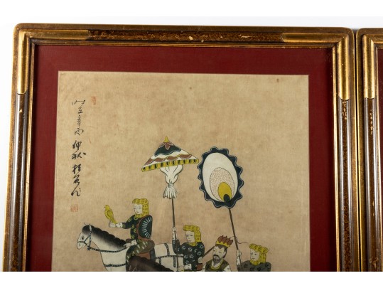 Vintage Chinese Royal Hunt Scene Paintings 