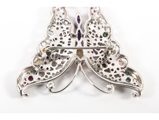 Sterling Silver Butterfly Brooch With Amethyst & Citrine Stones