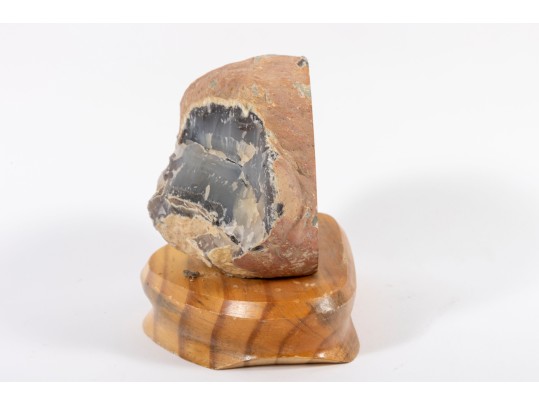 Blue Chalcedony Geode Slice Display