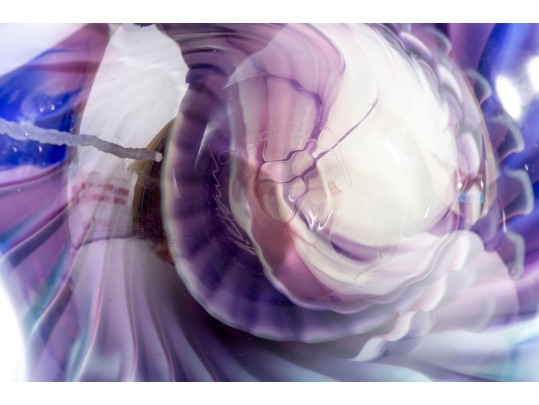 Large Blue/Purple Murano Glass Bowl, Signed