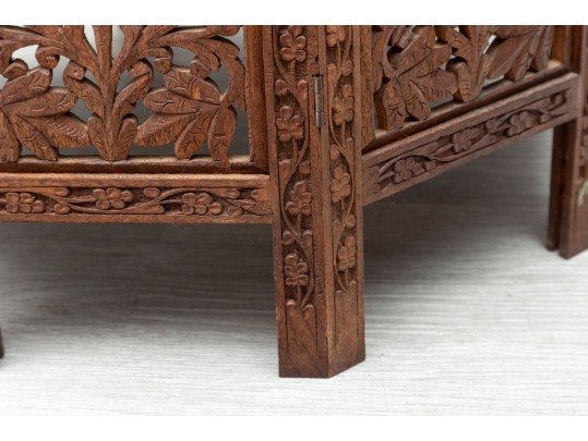 Anglo-Indian Heavily Carved Inlaid Wood Table