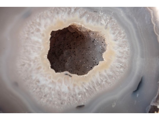 Blue Chalcedony Geode Slice Display