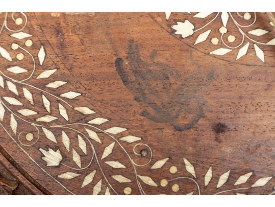 Anglo-Indian Heavily Carved Inlaid Wood Table