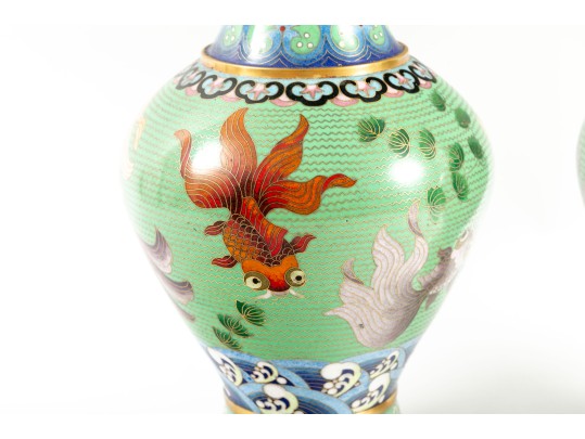 Pair Of Vintage Beijing, China Cloisonne Enamel Vases 