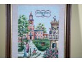 Vintage Framed Embroidery Art Of Independence Hall, Philadelphia 
