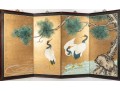 Early 20th Century Four Panel Chinese Crane Byobu Screen