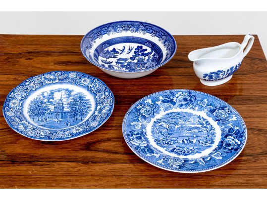 English Blue And White Transferware Ceramic Lot