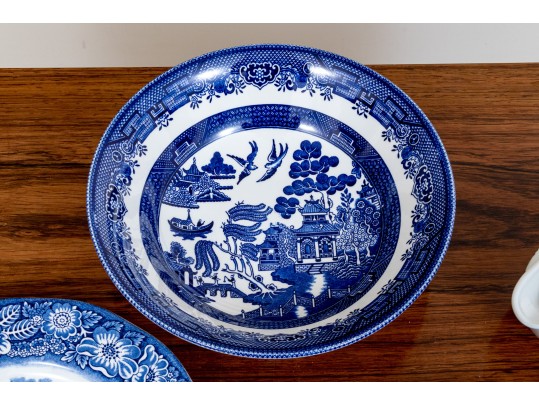 English Blue And White Transferware Ceramic Lot