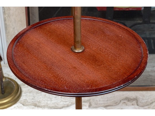 Two Sculptural Brass And Wood Floor Lamps 