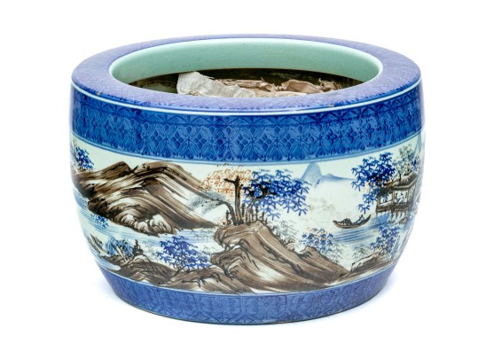 Stunning Japanese Underglaze Blue And Painted Porcelain Jardiniere