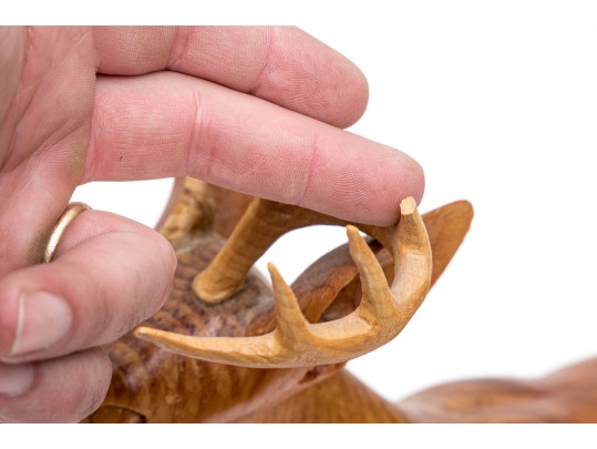 Art Perryman Signed Wood Carving Of A Stag Leaping With Base