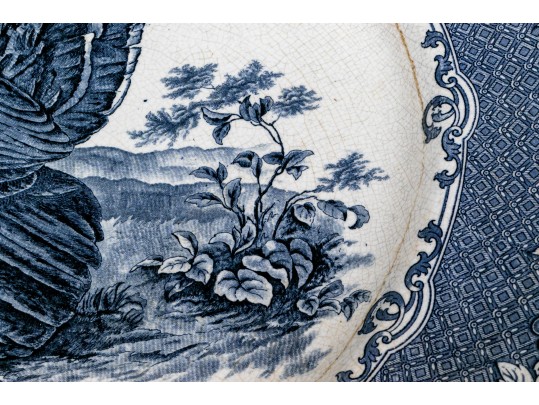 Massive English Transfer Ware Blue And White Serving Platter