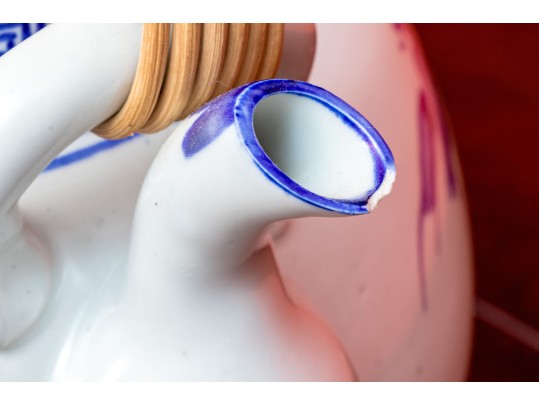 Oversized Vintage Chinese Blue And White Porcelain Tea Pot