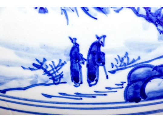 Oversized Vintage Chinese Blue And White Porcelain Tea Pot