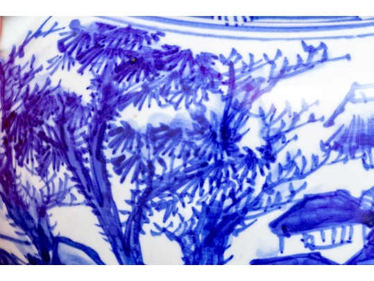 Oversized Vintage Chinese Blue And White Porcelain Tea Pot