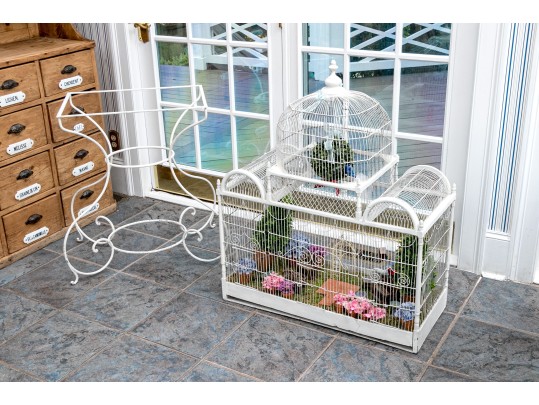 Massive Vintage Iron Birdcage On Stand