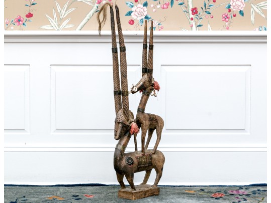 Vintage African Mixed Media Bambara Antelope Chi-Wara Sculptural Headdress