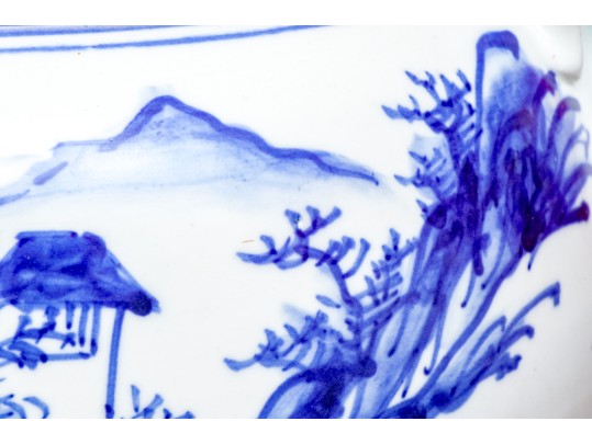 Oversized Vintage Chinese Blue And White Porcelain Tea Pot