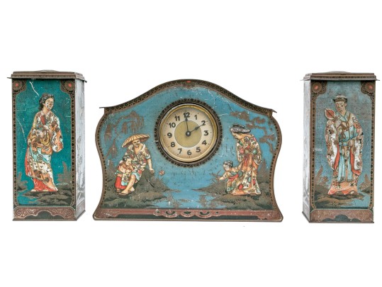 Antique Three Piece Victory V Tole Garniture