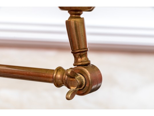 Two Sculptural Brass And Wood Floor Lamps 