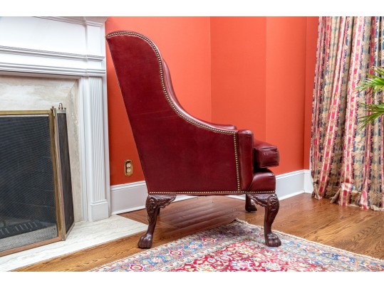 Handsome Beacon Hill Cordovan Leather Wing Chair