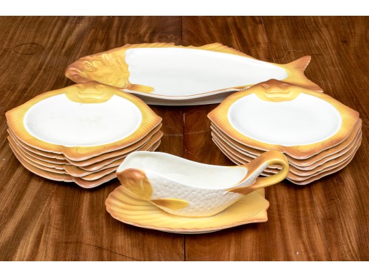 French 14 Piece HBC Ceramic Fish Service