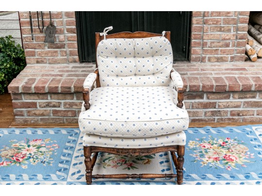 Vintage French Country Upholstered  Fruitwood Fauteuil