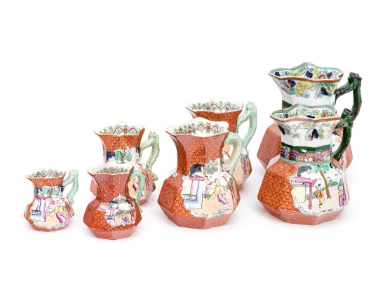 Set Of Seven English Mason's Ironstone Chinoiserie Ewers