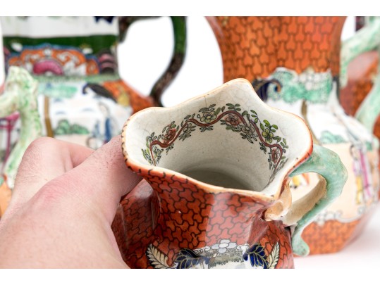 Set Of Seven English Mason's Ironstone Chinoiserie Ewers