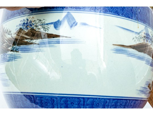 Stunning Japanese Underglaze Blue And Painted Porcelain Jardiniere