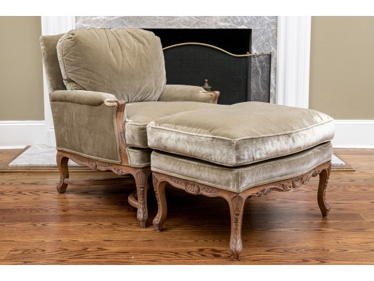 Custom Upholstered Louis XV Style Bergere With Ottoman