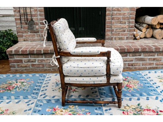 Vintage French Country Upholstered  Fruitwood Fauteuil