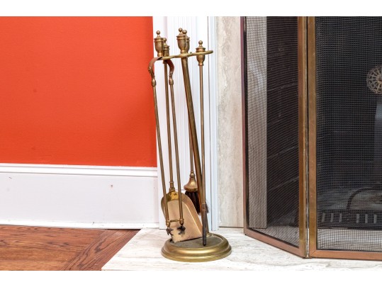 Vintage Brass Fire Screen & Tools