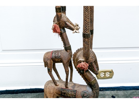 Vintage African Mixed Media Bambara Antelope Chi-Wara Sculptural Headdress