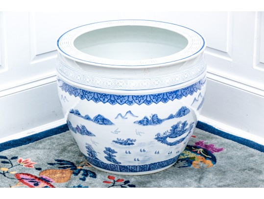 Substantial Chinese Blue And White Porcelain Jardiniere
