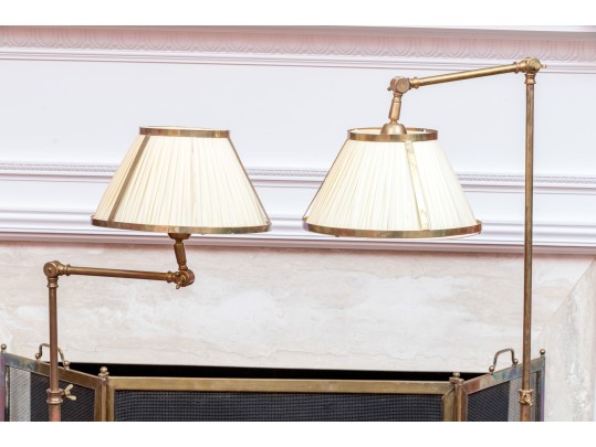 Two Sculptural Brass And Wood Floor Lamps 