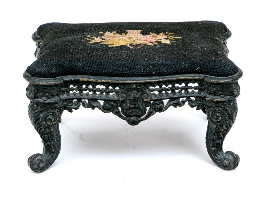 Antique Upholstered Cast Iron Foot Stool