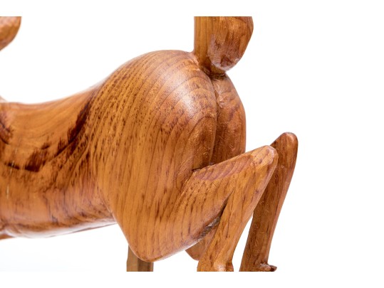 Art Perryman Signed Wood Carving Of A Stag Leaping With Base