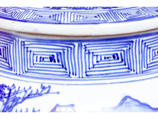 Oversized Vintage Chinese Blue And White Porcelain Tea Pot